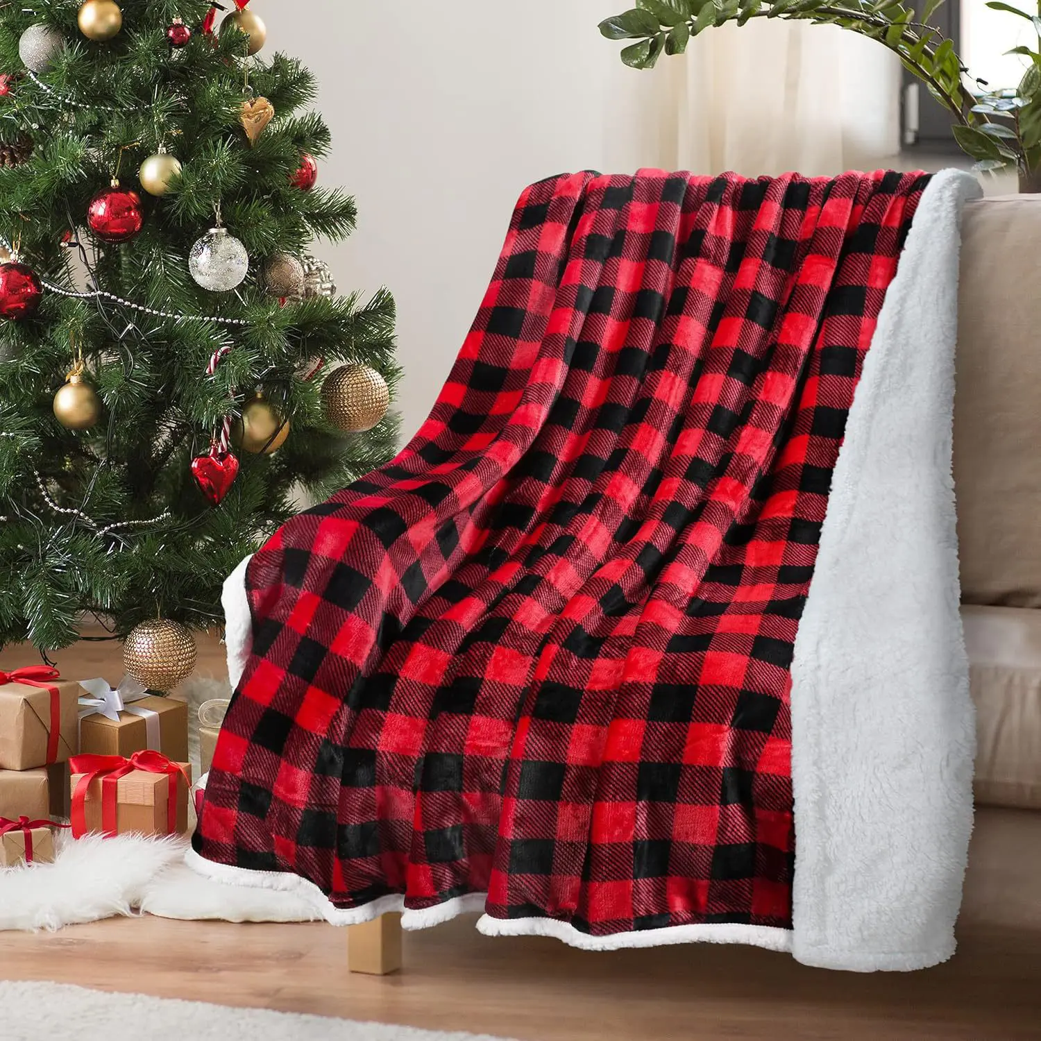 【backtoschool】ROSEKIND Black&Red Checkered Print Fluffy Soft Throw Blanket - Cozy Aesthetic Wrinkle Resistant Cooling Knit, Machine Washable, Ideal for Sofa/Bed, Perfect Gift for Lovers, Decorative Lightweight, Checkerboard Pattern Blanket, Cozy Warm Blan