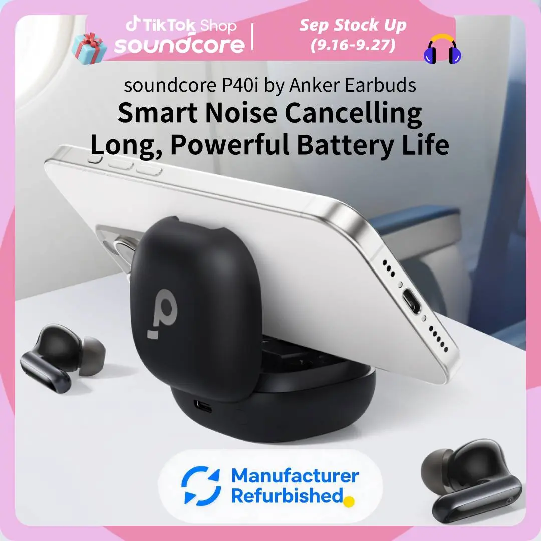 [Refurbished]soundcore P40i by Anker, Noise Cancelling Wireless Earbuds, Adaptive Noise Cancelling to Environments, Heavy Bass, 60H Playtime, 2-in-1 Case and Phone Stand, IPX5, Wireless Charging, Bluetooth 5.3 #tiktokshopsummersale, Audio, Electronic, Hea