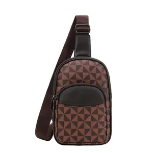 Men's Premium Geometric Pattern Sling Bag | Crossbody Chest Shoulder Pack - Black, Brown, Taupe