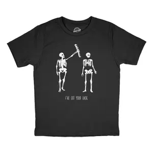Youth Ive Got Your Back T Shirt Funny Halloween Skeleton Spine Joke Tee for Kids Funny T Shirts Halloween Tops for Kid Funny Sarcastic Short Sleeve Novelty Tees for Kids Black -