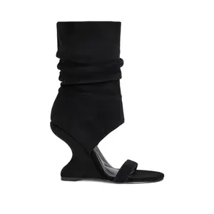 KYVELISA-BLACK SLOUCH WEDGE SANDAL BOOTIE