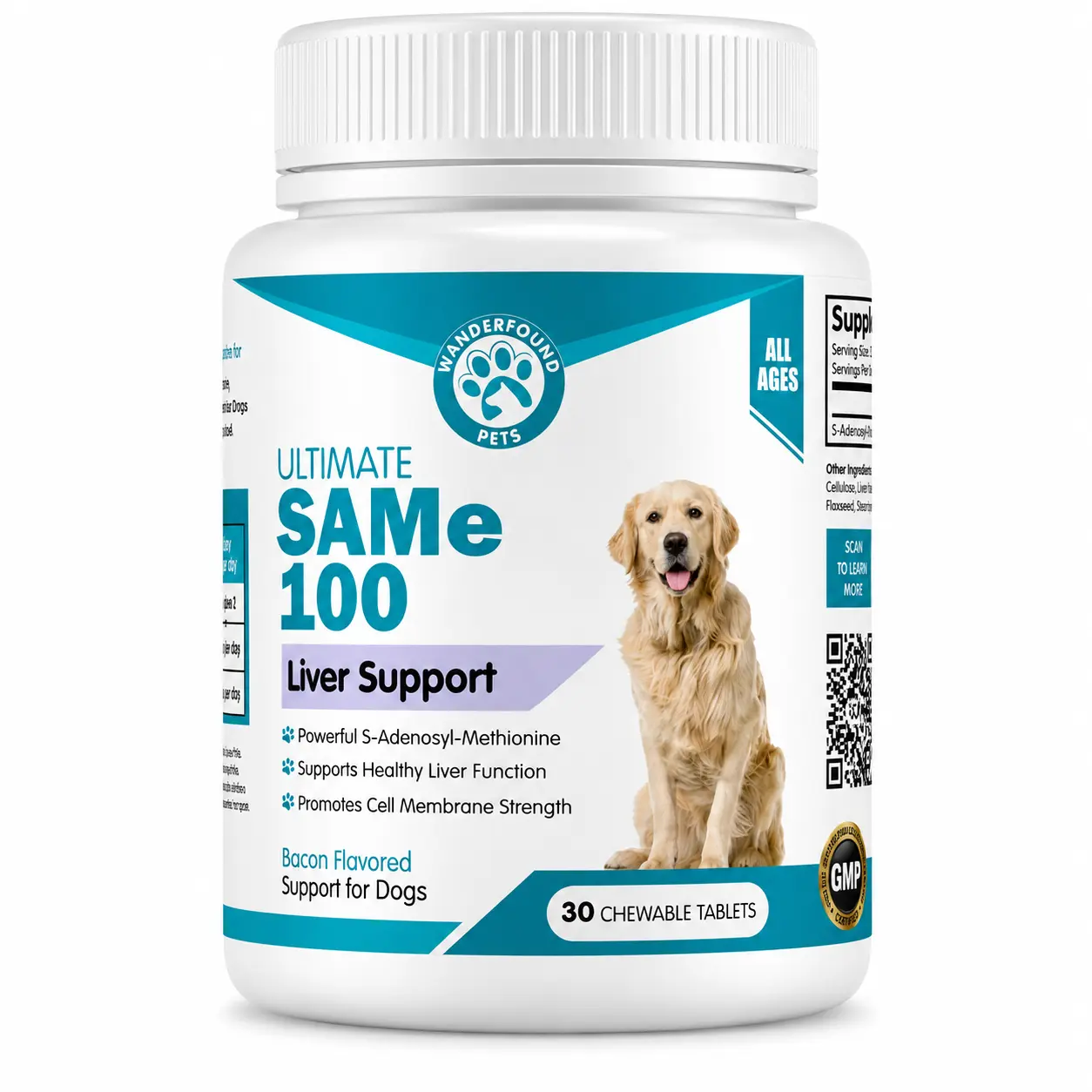 Wanderfound Pets SAMe 100 Liver Support for Dogs | SAMe Liver Supplement & Chewable SAMe for Dogs | S-Adenosyl-Methionine Dog SAMe Supplement for Liver Detox, Liver Enzyme, Healthy Liver Function, Cognitive, Brain, Memory & Senior Dog Wellness Support