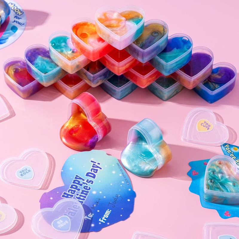 30 PCS Valentine Day Gift Cards with Galaxy Slime Stress Relief Fidget Toys for Kids Classroom Exchange Prizes, Valentines Party Favor