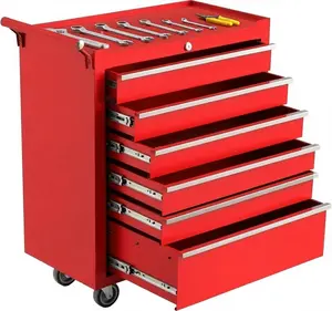 Garvee 24" Tool Chest, 6 Drawer Rolling Tool Storage Cabinet Cart, Portable Toolbox Organizer with Locking System, Drawer Liners, Portable Tool Box with Wheels Secure Storage Cabinet for Workshop and Garage