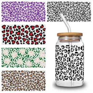 5 Sheets Leopard Print UV DTF Stickers Valentine Waterproof Rub-on Transfers Decoration Floral Vinyl Home Decor