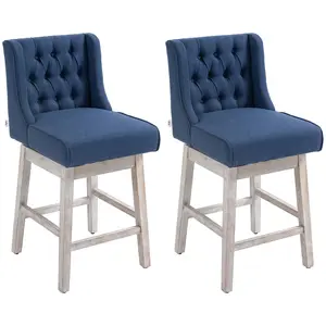 HOMCOM Bar Height Bar Stools Set of 2, 180 Degree Swivel Barstools, 30" Seat Height Bar Chairs with Solid Wood Footrests and Button Tufted Design, Gray