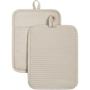 Ribbed Soft Silicone Pot Holder 2-Pack Set, Milkshake Tan, 7"x9"