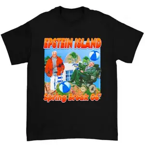 Jeffrey Epstein’s Island Spring Break Graphic Shirt Showcasing Satirical and Controversial Design