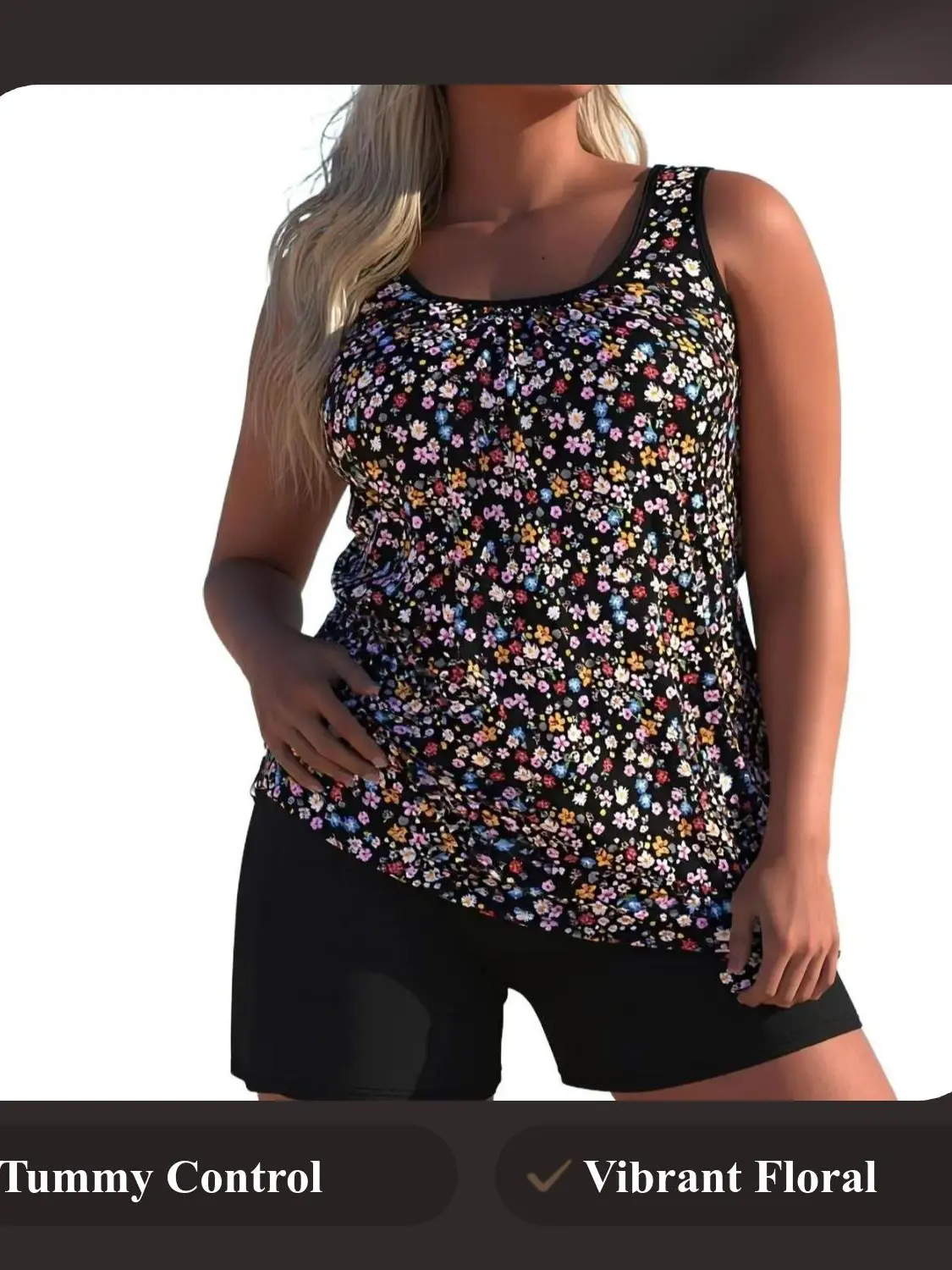 Women's Plus Size (2XL, 3XL) Tropical Floral 2-Piece Tankini Swimsuits - Loose Fit Blouson Top, Boyshorts, Modest Tummy Control Swimwear for Beach 2026, Flowers, Swimsuits Tummy Control, Solid, Quick Dry, Boy Shorts, Full Coverage Swimsuits