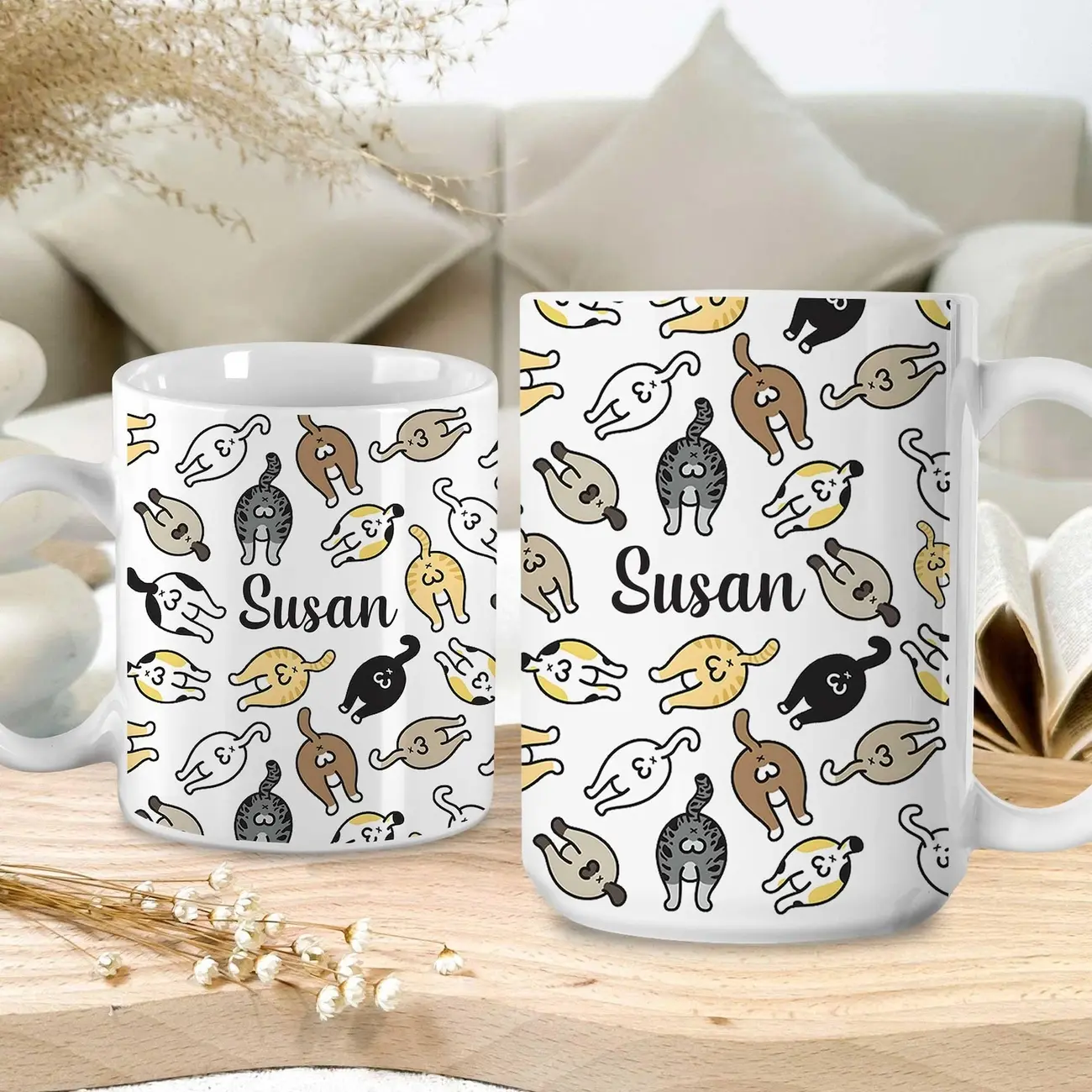 Personalized Coffee Mug with Cute Cat Print – Customizable with Name, Perfect for Cat Lovers