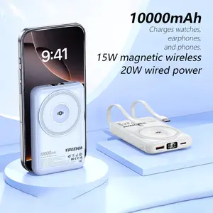 The All-in-One 10000mAh Magnetic Wireless Power Bank | Portable 5-in-1 Charging Station Built in Phone Stand, Includes 2 Cables, 20W Fast Charge for All Devices