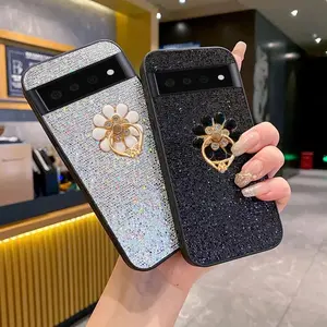 Compatible Pixel 10 Pro XL/10 Pro/9 /8 /7 /6 , Starry Glitter Flower Stand Case, Simple & Elegant Protective Cover for Women Hn4277-3