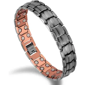 Copper Bracelets for Men - 99.99% Solid Pure Copper Bracelets Double-Row Strong Magnets Adjustable