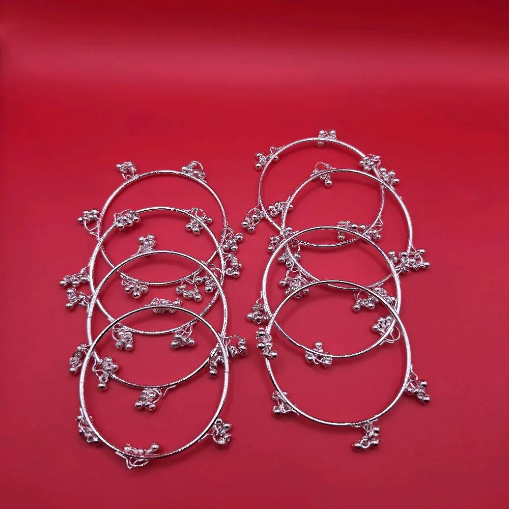 Women's Kashmiri Gugru Bangles 8-Pcs Set - Adjustable Gold Tone Bracelets & Bangles with Gold Aesthetic, Silver Color, for Evening & Daily Wear, Classic Female Costume Jewelry, Ideal Gift