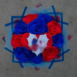 Blue and red Eternal rose bouquet Eternal Roses ribbon Flowers Decor Decorative Room flores arrangement areglos