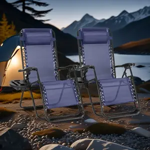 Zero Gravity Chairs Set of 2, Zero Gravity Lounge Chair w/Upgraded Lock, Big Cup Holder and Pillow, Reclining Patio Chairs Folding Recliner for Indoor and Outdoor, Blue Zero Gravity Chairs Set of 2 Outdoor Folding Patio Lounge Chairs for Outside Reclining