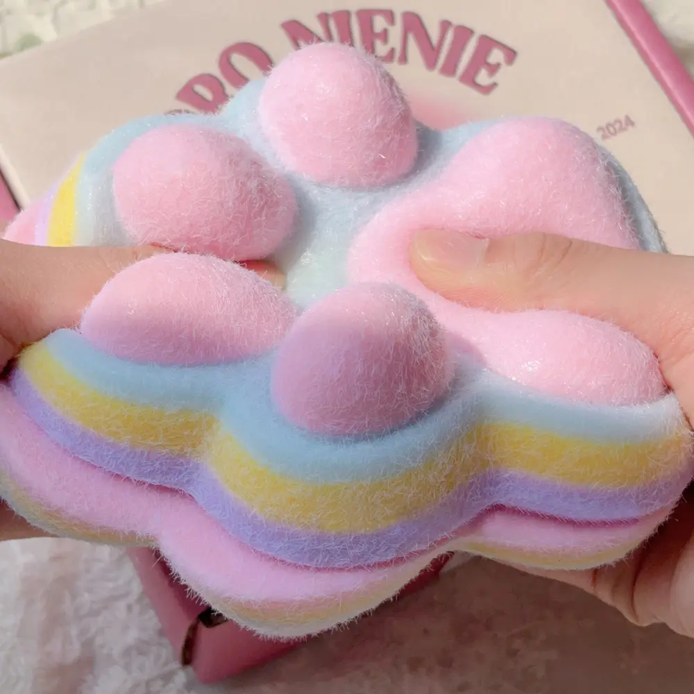 Handmade Tabby Cat Paw Squeeze Toy, Squishies, Decompression Squeeze, Rainbow Soft Gel Toy, Stress Relief, Cute Kawaii Plush Ball, Sensory Toy, Relieve Pressure, Sensory Stress Reliever
