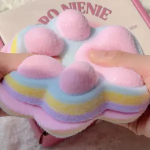 Handmade Tabby Cat Paw Squeeze Toy, Squishies, Rainbow Soft Gel Toy, Stress Relief, Cute Kawaii Plush Ball, Sensory Toy, Relieve Pressure