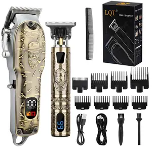 LQT Vintage Bronze Barber Clippers and Trimmer Kit for Men, Cordless Hair Cutting Set with LCD Power Display, Rechargeable Grooming Kit with Accessories, Perfect Gift for Dad