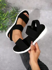 Women's Fashionable Plain Color Slip on Sandals, Open Toe Sandal, Casual Comfortable Platform Sandals for Summer, Lightweight Breathable Shoes for Daily Wear, Girl