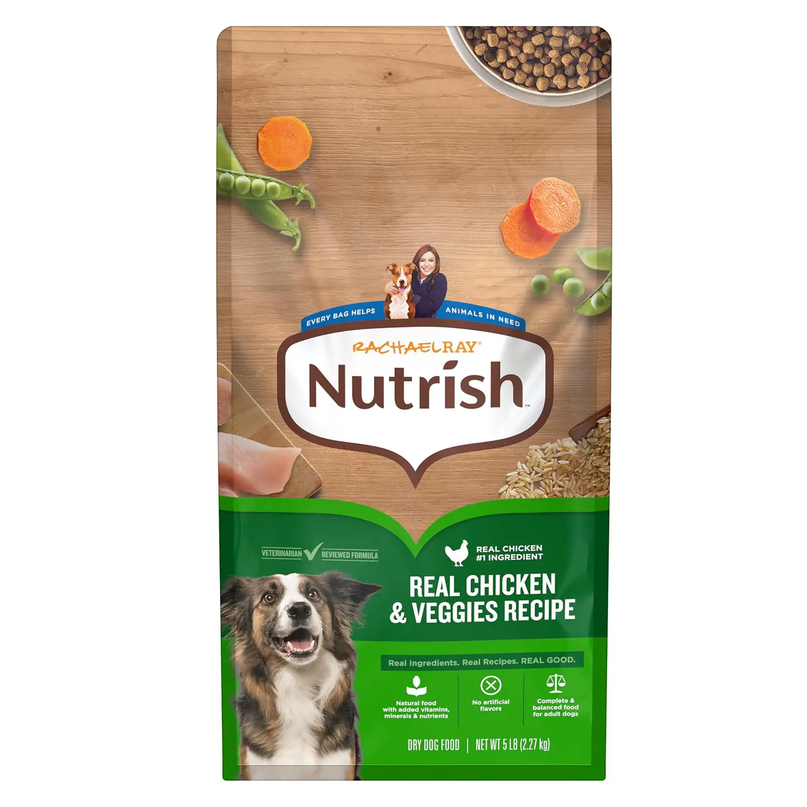 Nutrish Adult Dry Dog Food, Chicken & Veggies, 5 lb. Bag (Rachael Ray) Complete & Balanced Nutrition for Small, Medium and Large Breed Dogs, Veterinarian Reviewed Formula, No Artificial Flavors