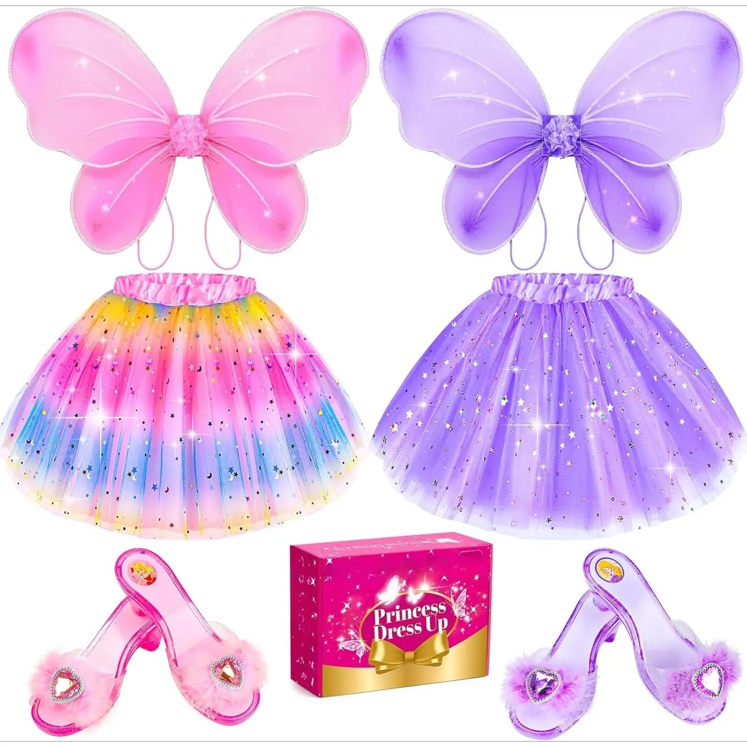 X-CPA01  Kids Princess Dress Up Clothes for Little Girls, Pretend Play & Dress Up Princess Costume Set with Princess Shoes Tutu Fairy Wing for Little Girls, Princess Toy Gift for 3-6 Toddler Little Girl
