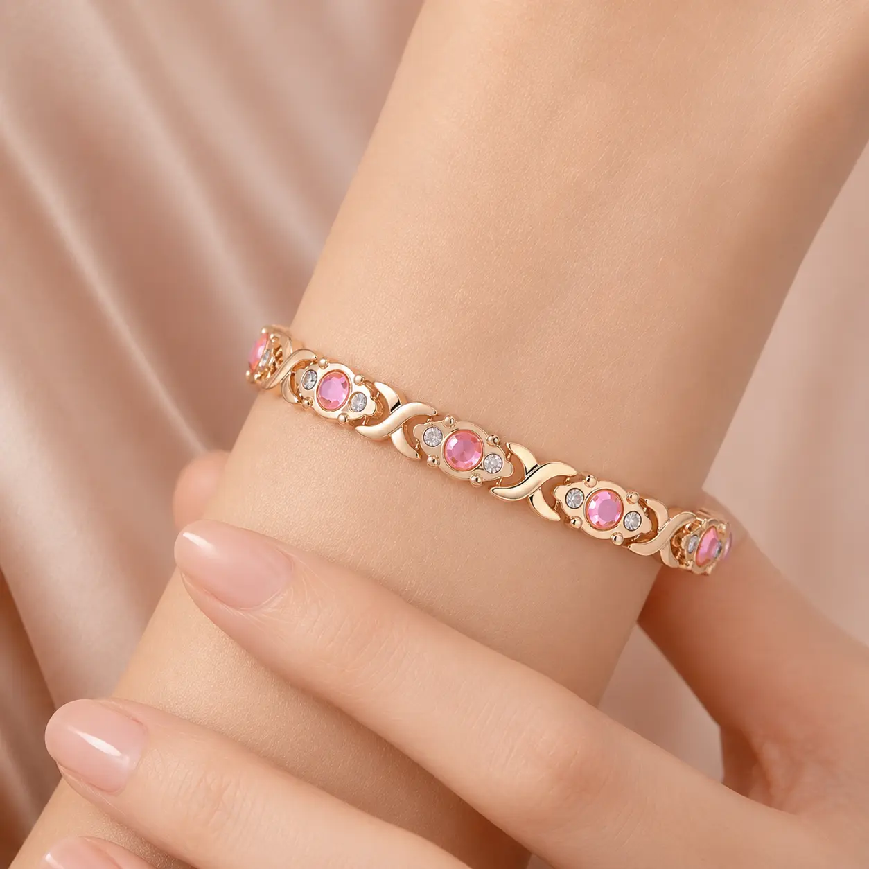 Women's Adjustable Energy Magnet Rhinestone Bracelet - Eco-Friendly Alloy, Diamond-Accented, Exquisite Trendy Pretty Romantic Elegant Jewelry, Valentine's Day Gift (Costume Fashion Accessories), Rhinestone Bracelets, Exquisite Trendy Bracelet