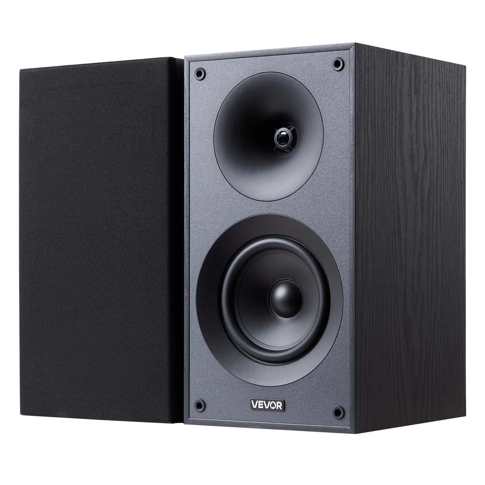 VEVOR Pair Pack Wooden Passive Bookshelf Speakers, 300W Indoor Stereo Sound Speakers for Home Users, 5.25-Inch Woofer, 1-Inch Tweeter, Detachable Grille, 65Hz-20KHz Frequency Response, Wooden Enclosure