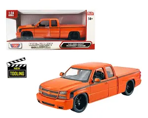 Motormax 1:25 Chevy Silverado Extended Cab 2006 Custom Metallic Orange Diecast Model Car Collectible Truck