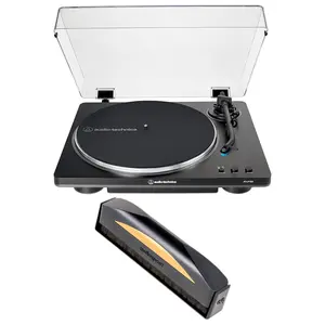 Audio Technica AT-LP70X-BG Automatic Belt Drive Turntable - Black/Gray with an AudioQuest AQASRECORDBRUSH Black Anti-Static Record Brush (2024)