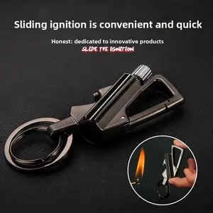 Holiday Haul Keychain Lighter Permanent Match Reusable Fire Starter Key Ring HiddenForever Lighter Keychain for Outdoor Survival Gift for Men Mini Waterproof Lighters with Bottle Opener Multi-functional Car Keychain（No kerosene）
