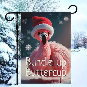 "Bundle Up Buttercup" Pink Flamingo in Santa Hat Christmas Garden Flag - Double-Sided, Durable Polyester, Festive Winter Yard Decor No Flagpole Included Ornaments Decoration Gift