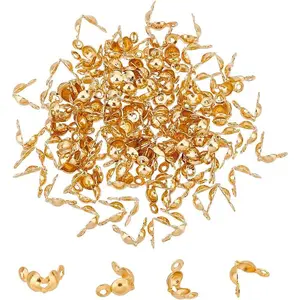 UNICRAFTALE 120pcs Golden Bead Tips Knot Covers Stainless Steel Calotte Ends Open Clamshell Knot Covers Fold-Over Bead Tips Small Hole End Caps for Knots & Crimp Findings Jewelry Making, 4mm Inner Dia
