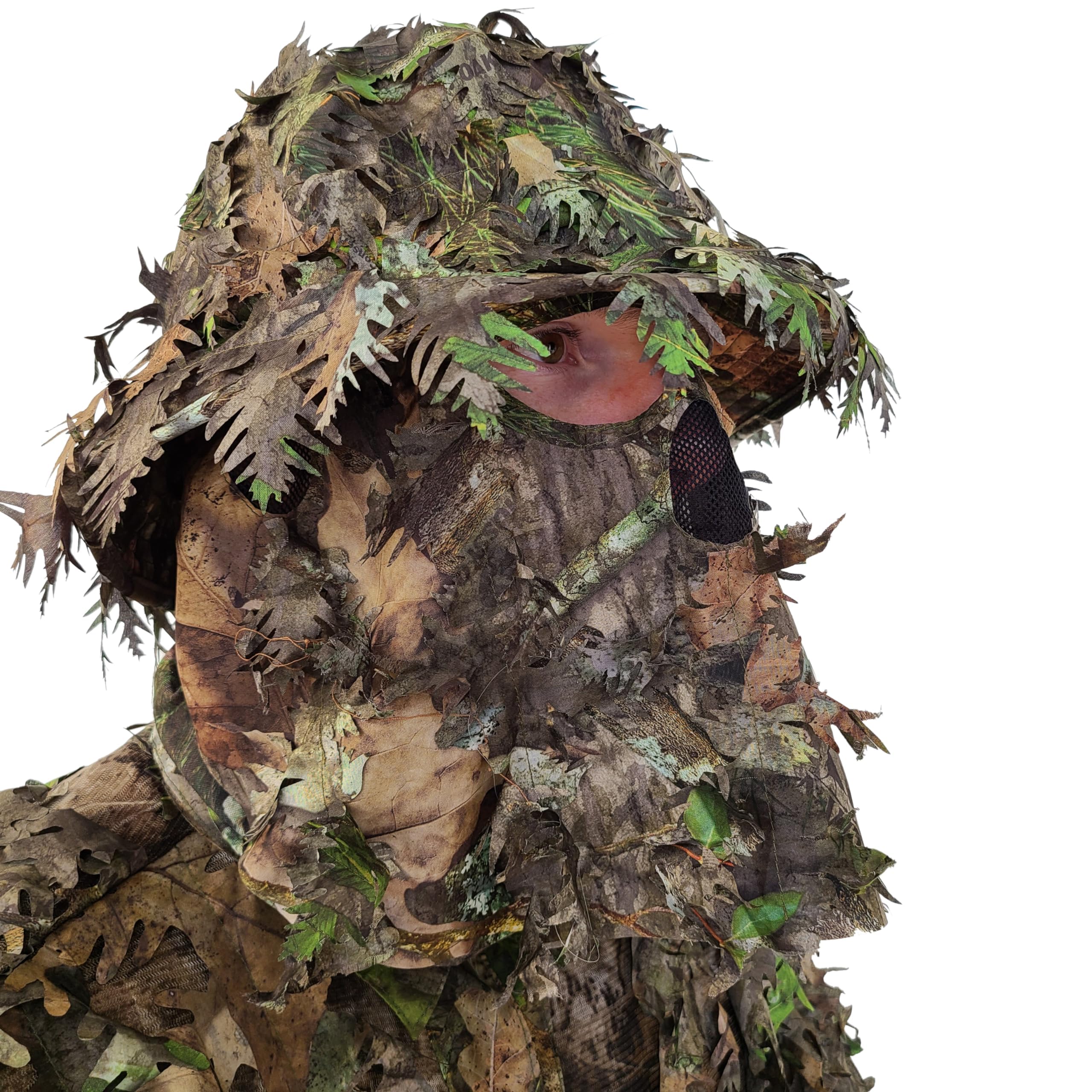 3D Leafy Camo Bucket Hat for Men - Built-in Face Mask, Adjustable Size for Turkey Hunting & Outdoor Gear