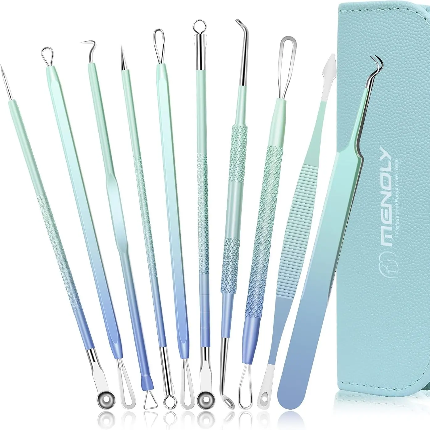 Blackhead Remover Tools MENOLY 10Pcs Pimple Popper Tool Kit, Blackhead Remover Extractor Tools, Anti-Slip Handle Pimple Comedone Extractor Acne Kit for Blackhead,Blemish,Zit Whitehead