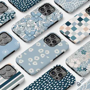 Blue Boho Phone Case MagSafe iPhone 17 Case Protective Phone Case For iPhone 16 Case 15 14 Floral Phone Case Tough Phone Case