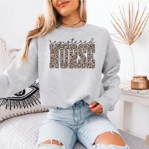 Leopard RN T-Shirt, Registered Nurse Sweatshirt, Nurse Practitioner Hoodie, Cute Nursing Outfit, Graduation Gift for RN Cotton Crewneck Fabric Unisex