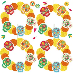 24 Set Day of The  Crafts Kit Dia De Los Muertos Sugar Skull  Ornaments DIY Halloween Arts and Crafts for Day of The  Decorations Halloween Party Favors Supplies