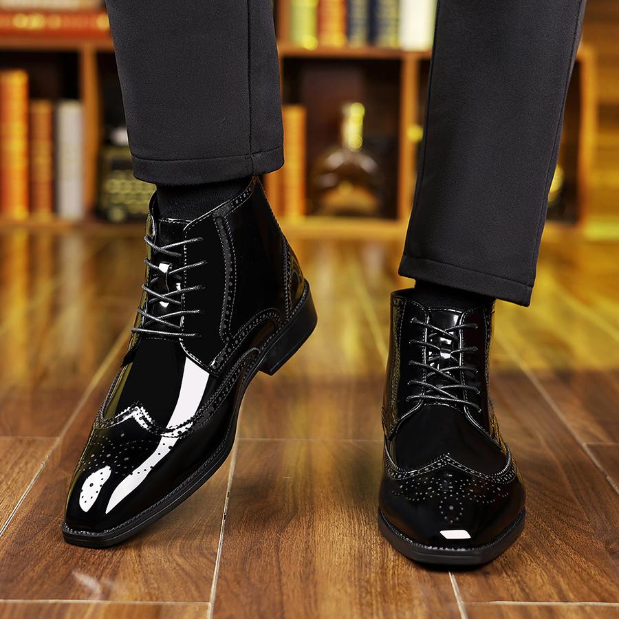 Men's mid-top wingtip Oxford formal shoes - Patent leather finish, Brogue details, fashionable and comfortable, suitable for business and formal events