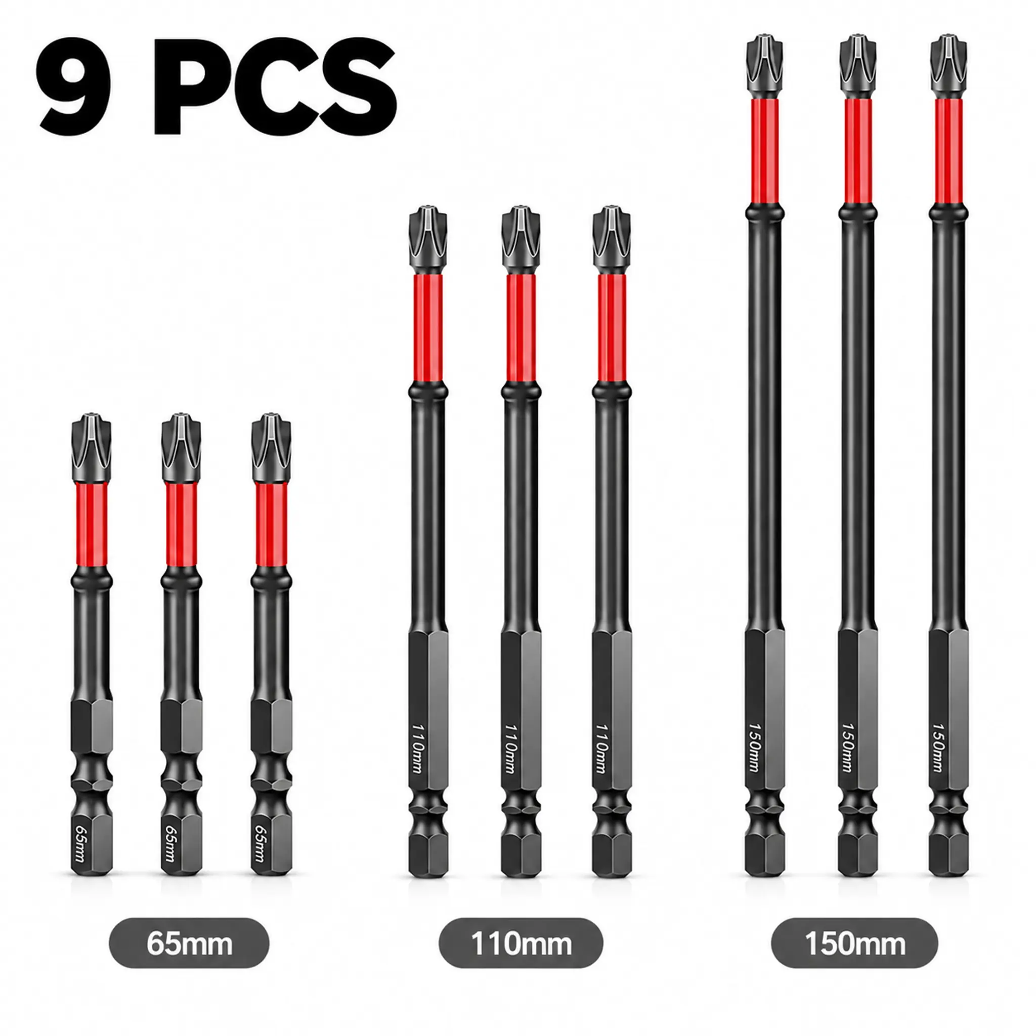 Impact Phillips Screwdriver Bit Set, S2 Steel Magnetic 1/4"-Hex Shank Bits, 65mm/110mm/150mm Lengths, for Electricians' Circuit Breaker Installation & Electrical Repairs