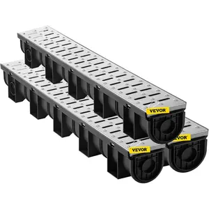 VEVOR Trench Drain System 6 Pack, Channel Drain with Plastic Grate 5.8x 3.1 in HDPE Drainage Trench, Black Plastic Garage Floor Waterway 6x 39 in with 6 End Caps for Garden DrivewayVEVOR Super Brand Day