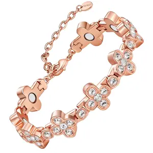 Feraco Pure Copper Bracelets for Women,Ultra Strength GoldClover Magnetic Bracelet with 3800 Gauss Magnets &Shining Austrian cut crystal, Adjustable,Charm Bracelet summerwins