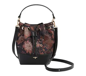 Fable England Deco Bloom Tan Bucket Bag with Shoulder Strap