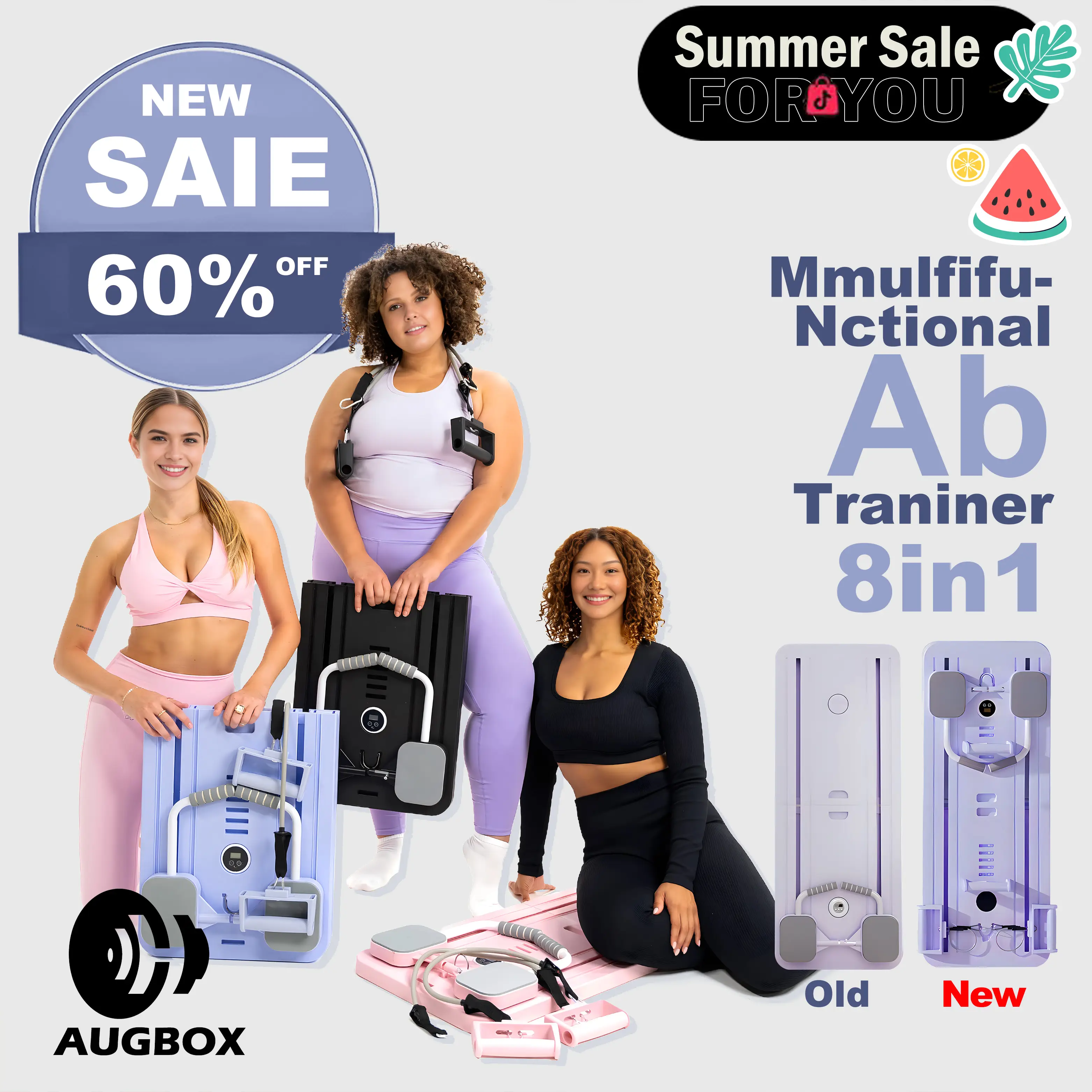 AUGBOX Multi-functional Abdominal Board 8-in-1 Exercise Board, Foldable, 300 lbs Weight Capacity, Home Pilates Reformer with Smart Timer, Abs Workout