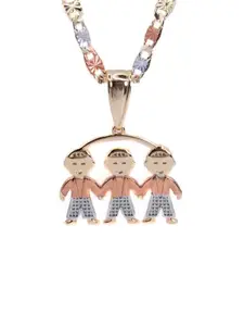 New Tri-color Gold-plated of Three Boys  20-inch Chain  Necklace with Tri-color Design and Pendant Jewelry Gifts Friendship Jewelry