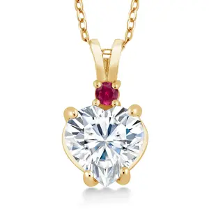 14K Yellow Gold Purple IGI Certified Lab Grown Diamond and Created Ruby Heart Pendant Necklace For Women | Heart Shape 2 Ct | E-F Color | VS1-VS2 Clarity | with 18 Inch Chain