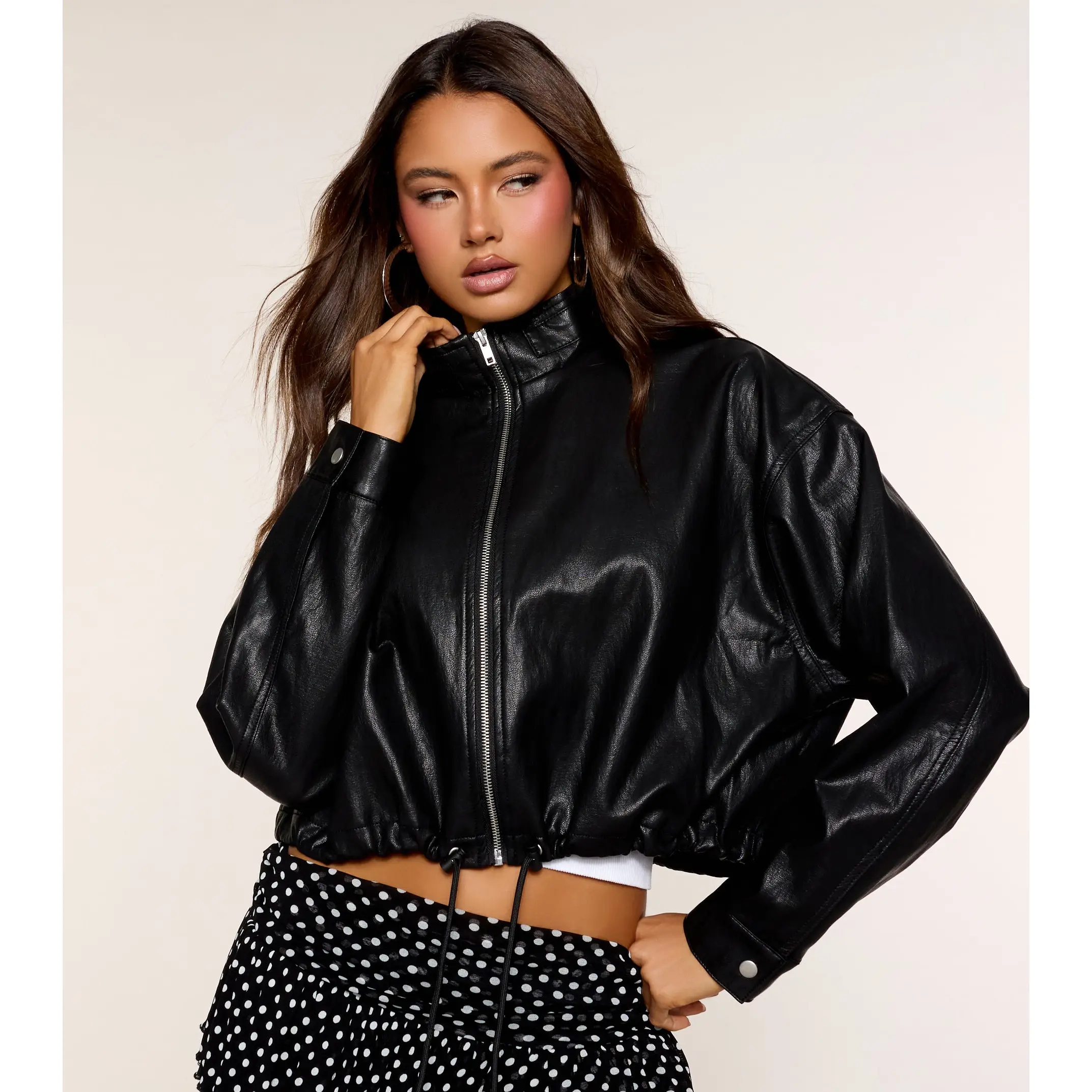 City Mode Faux Leather Bomber Jacket