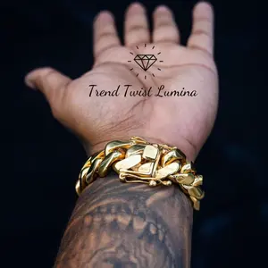 GlimmerS8/10/12/14/16/18/20/22mm Golden Width Heavy Mens Soild Cuban Link Chain Bracelet Brass Stainless Steel Miami Bangle Hip Hop Jewelry Giftv
