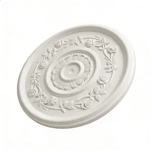 23.62 Inch Ceiling Medallion Decorative, Round White Plaster Carved Lamp Plate 90 Day Lead Time 22235