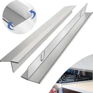 Stove Gap Covers Stainless Steel 2 Packs, 13.8~27.6 Inch Adjustable Heat Resistant Not Sharp Gap Filler, Easy to Clear Stove Counter Gap Cover Suitable for Even Surface (Silver)
